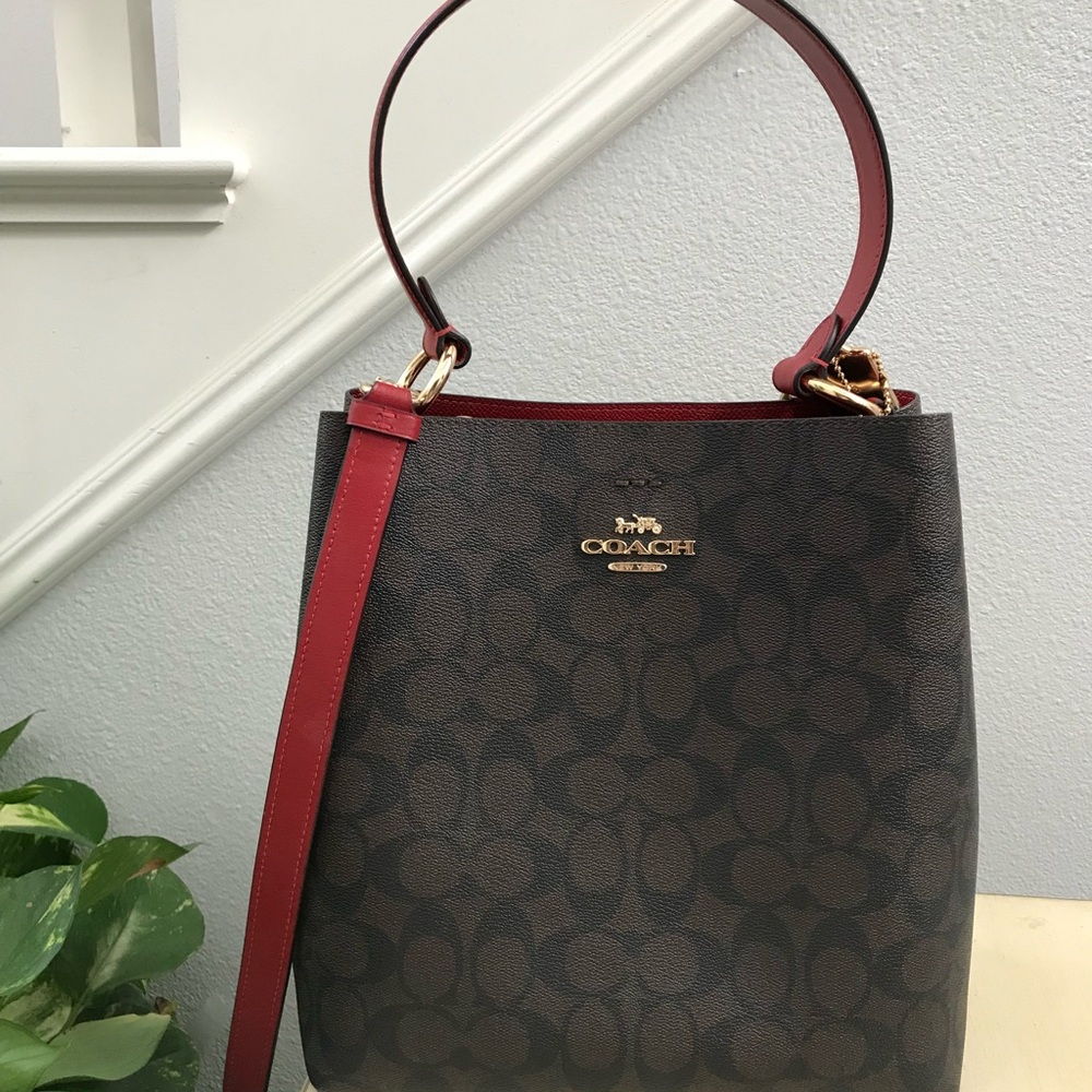 Coach Dark Brown and Red Shoulder Bag